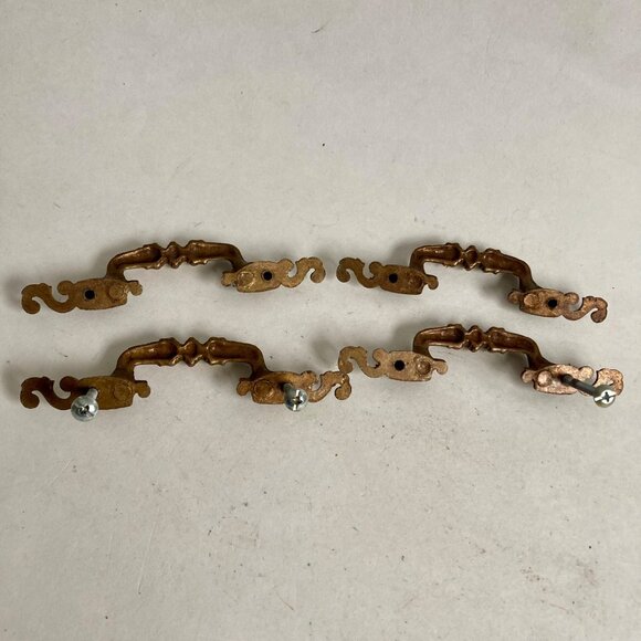 Lot 4 Vintage Drawer Pulls Retro MCM Brass? Handles - Picture 5 of 5